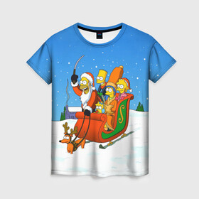 Женская футболка 3D с принтом Simpsons New Year в Санкт-Петербурге, 100% полиэфир ( синтетическое хлопкоподобное полотно) | прямой крой, круглый вырез горловины, длина до линии бедер | bart | christmas | family | homer | lisa | maggie | marge | new | santa | simpson | simpsons | snow | thesimpsons | xmas | year | барт | гомер | лиза | мардж | мегги | санта | семья | симпсоны