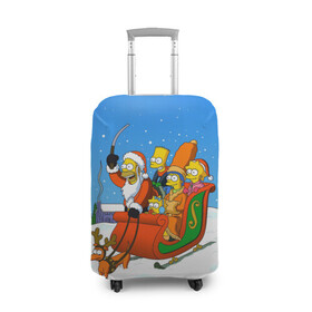 Чехол для чемодана 3D с принтом Simpsons New Year в Санкт-Петербурге, 86% полиэфир, 14% спандекс | двустороннее нанесение принта, прорези для ручек и колес | bart | christmas | family | homer | lisa | maggie | marge | new | santa | simpson | simpsons | snow | thesimpsons | xmas | year | барт | гомер | лиза | мардж | мегги | санта | семья | симпсоны