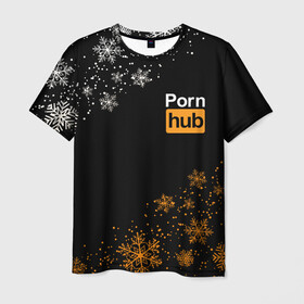 Мужская футболка 3D с принтом PornHub Новогодний (+ на спине) в Санкт-Петербурге, 100% полиэфир | прямой крой, круглый вырез горловины, длина до линии бедер | Тематика изображения на принте: brazzers | hub | видео | любовь | хаб | чувства