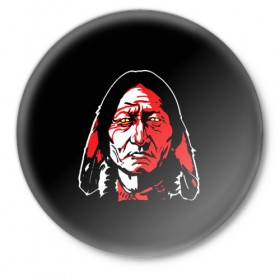 Значок с принтом Cherokee в Санкт-Петербурге,  металл | круглая форма, металлическая застежка в виде булавки | cherokee | indian | indians face | индеец | лицо индейца