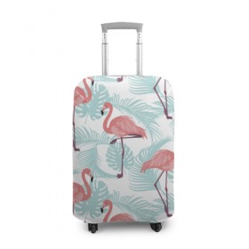 Чехол для чемодана 3D с принтом Тропический арт в Санкт-Петербурге, 86% полиэфир, 14% спандекс | двустороннее нанесение принта, прорези для ручек и колес | animal | bird | flamingo | pink | pnik flamingo | животные | птицы | розовый | розовый фламинго | фламинго
