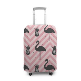 Чехол для чемодана 3D с принтом Черный фламинго в Санкт-Петербурге, 86% полиэфир, 14% спандекс | двустороннее нанесение принта, прорези для ручек и колес | animal | bird | flamingo | pink | pnik flamingo | животные | птицы | розовый | розовый фламинго | фламинго
