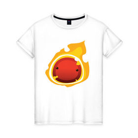Женская футболка хлопок с принтом Огненный слайм-мини версия в Санкт-Петербурге, 100% хлопок | прямой крой, круглый вырез горловины, длина до линии бедер, слегка спущенное плечо | Тематика изображения на принте: slime rancher