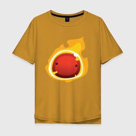 Мужская футболка хлопок Oversize с принтом Огненный слайм-мини версия в Санкт-Петербурге, 100% хлопок | свободный крой, круглый ворот, “спинка” длиннее передней части | slime rancher