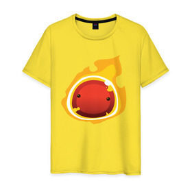 Мужская футболка хлопок с принтом Огненный слайм-мини версия в Санкт-Петербурге, 100% хлопок | прямой крой, круглый вырез горловины, длина до линии бедер, слегка спущенное плечо. | slime rancher