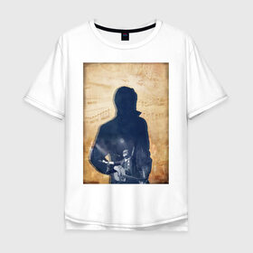 Мужская футболка хлопок Oversize с принтом BG в Санкт-Петербурге, 100% хлопок | свободный крой, круглый ворот, “спинка” длиннее передней части | аквариум | бг | рок | русский рок