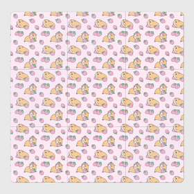 Магнитный плакат 3Х3 с принтом Морские свинки с клубникой в Санкт-Петербурге, Полимерный материал с магнитным слоем | 9 деталей размером 9*9 см | animal | cavy | guinea | guiney | kawaii | lovely | pet | pig | pink | plant | porpoise | strawberry | sweet | животное | кавай | клубника | морская | растение | свинка