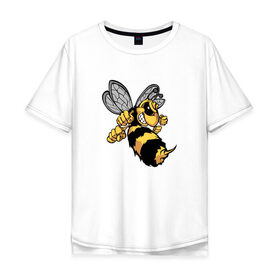 Мужская футболка хлопок Oversize с принтом Злая Пчела в Санкт-Петербурге, 100% хлопок | свободный крой, круглый ворот, “спинка” длиннее передней части | Тематика изображения на принте: злая пчела | пчела | рисунок
