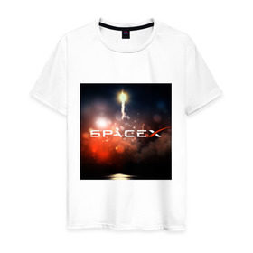 Мужская футболка хлопок с принтом Elon Musk - SpaceX в Санкт-Петербурге, 100% хлопок | прямой крой, круглый вырез горловины, длина до линии бедер, слегка спущенное плечо. | Тематика изображения на принте: 
