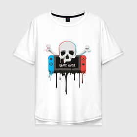 Мужская футболка хлопок Oversize с принтом Game Over в Санкт-Петербурге, 100% хлопок | свободный крой, круглый ворот, “спинка” длиннее передней части | console | game | game over | nintendo | skull | switch | глюк | игра | консоль | кости | нинтендо | свитч | череп