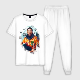 Мужская пижама хлопок с принтом Elon Mask в Санкт-Петербурге, 100% хлопок | брюки и футболка прямого кроя, без карманов, на брюках мягкая резинка на поясе и по низу штанин
 | spacex | илон | илонмаск | космос | маск | ракета | тесла