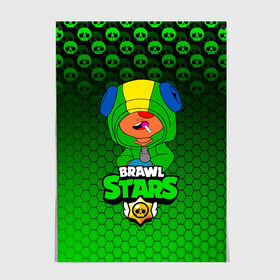 Постер с принтом BRAWL STARS - LEON. в Санкт-Петербурге, 100% бумага
 | бумага, плотность 150 мг. Матовая, но за счет высокого коэффициента гладкости имеет небольшой блеск и дает на свету блики, но в отличии от глянцевой бумаги не покрыта лаком | brawl stars | leon | moba | бравл старс | жанр | игра | леон | лого | логотип | надпись