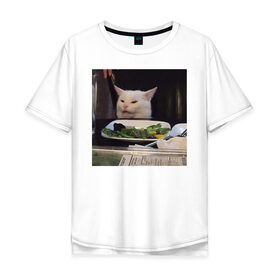 Мужская футболка хлопок Oversize с принтом мемная картинка с котом в Санкт-Петербурге, 100% хлопок | свободный крой, круглый ворот, “спинка” длиннее передней части | кот | котэ | кошка | мем | прикол | фотография