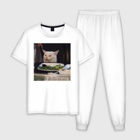 Мужская пижама хлопок с принтом мемная картинка с котом в Санкт-Петербурге, 100% хлопок | брюки и футболка прямого кроя, без карманов, на брюках мягкая резинка на поясе и по низу штанин
 | кот | котэ | кошка | мем | прикол | фотография