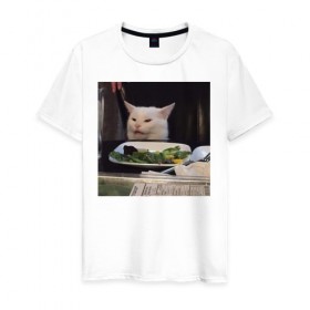 Мужская футболка хлопок с принтом мемная картинка с котом в Санкт-Петербурге, 100% хлопок | прямой крой, круглый вырез горловины, длина до линии бедер, слегка спущенное плечо. | кот | котэ | кошка | мем | прикол | фотография