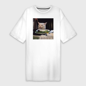 Платье-футболка хлопок с принтом мемная картинка с котом в Санкт-Петербурге,  |  | кот | котэ | кошка | мем | прикол | фотография