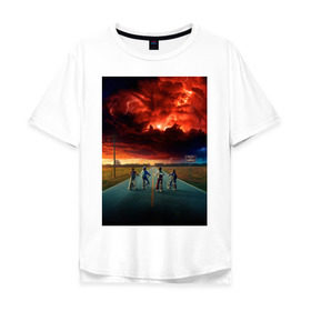 Мужская футболка хлопок Oversize с принтом Постер Stranger Things 1 в Санкт-Петербурге, 100% хлопок | свободный крой, круглый ворот, “спинка” длиннее передней части | 