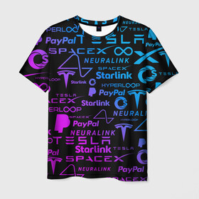 Мужская футболка 3D с принтом ЛОГОТИПЫ ПРОЕКТОВ ИЛОНА МАСКА. в Санкт-Петербурге, 100% полиэфир | прямой крой, круглый вырез горловины, длина до линии бедер | elon musk | hyperloop | neuralink | pattern | paypal | spacex | starlink | tesla | американский предприниматель | изобретатель | илон маск | инвестор | инженер | паттерн | тесла