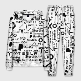 Мужской костюм 3D с принтом ЛОГОТИПЫ ПРОЕКТОВ ИЛОНА МАСКА. в Санкт-Петербурге, 100% полиэстер | Манжеты и пояс оформлены тканевой резинкой, двухслойный капюшон со шнурком для регулировки, карманы спереди | elon musk | hyperloop | neuralink | pattern | paypal | spacex | starlink | tesla | американский предприниматель | изобретатель | илон маск | инвестор | инженер | паттерн | тесла