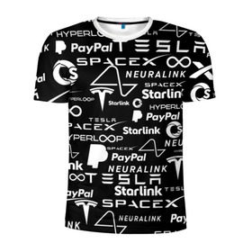Мужская футболка 3D спортивная с принтом ЛОГОТИПЫ ПРОЕКТОВ ИЛОНА МАСКА. в Санкт-Петербурге, 100% полиэстер с улучшенными характеристиками | приталенный силуэт, круглая горловина, широкие плечи, сужается к линии бедра | Тематика изображения на принте: elon musk | hyperloop | neuralink | pattern | paypal | spacex | starlink | tesla | американский предприниматель | изобретатель | илон маск | инвестор | инженер | паттерн | тесла