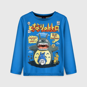 Детский лонгслив 3D с принтом My Neighbor Totoro заяц на синем в Санкт-Петербурге, 100% полиэстер | длинные рукава, круглый вырез горловины, полуприлегающий силуэт
 | anime | hayao miyazaki | japanese | meme | miyazaki | piano | studio ghibli | tokyo | totoro | гибли | котобус | мой | сосед | сусуватари | тонари | тоторо | хаяо миядзаки