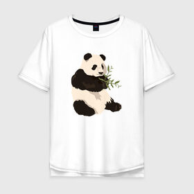 Мужская футболка хлопок Oversize с принтом Панда в Санкт-Петербурге, 100% хлопок | свободный крой, круглый ворот, “спинка” длиннее передней части | панда | рисунок