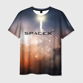 Мужская футболка 3D с принтом SpaceX 3D в Санкт-Петербурге, 100% полиэфир | прямой крой, круглый вырез горловины, длина до линии бедер | elon musk | spacex | илон маск