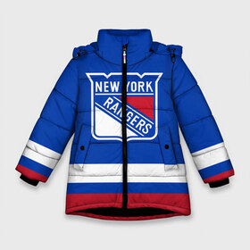 Зимняя куртка для девочек 3D с принтом Нью-Йорк Рейнджерс НХЛ в Санкт-Петербурге, ткань верха — 100% полиэстер; подклад — 100% полиэстер, утеплитель — 100% полиэстер. | длина ниже бедра, удлиненная спинка, воротник стойка и отстегивающийся капюшон. Есть боковые карманы с листочкой на кнопках, утяжки по низу изделия и внутренний карман на молнии. 

Предусмотрены светоотражающий принт на спинке, радужный светоотражающий элемент на пуллере молнии и на резинке для утяжки. | hockey | new york | new york rangers | nhl | rangers | usa | нхл | нью йорк | нью йорк рейнджерс | рейнджерс | спорт | сша | хоккей | шайба