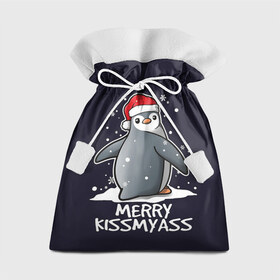 Подарочный 3D мешок с принтом Santa penguin в Санкт-Петербурге, 100% полиэстер | Размер: 29*39 см | Тематика изображения на принте: christmas | claus | jingle | merry | santa | елка | игрушки | клаус | клюв | колокольчик | новый год | олени | пингвин | подарок | праздник | рождество | санта | снег | снежинки | шапка