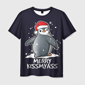 Мужская футболка 3D с принтом Santa penguin в Санкт-Петербурге, 100% полиэфир | прямой крой, круглый вырез горловины, длина до линии бедер | christmas | claus | jingle | merry | santa | елка | игрушки | клаус | клюв | колокольчик | новый год | олени | пингвин | подарок | праздник | рождество | санта | снег | снежинки | шапка