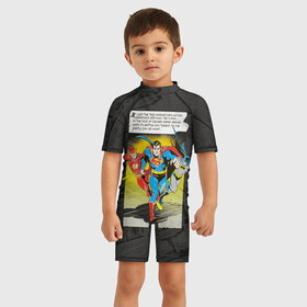 Детский купальный костюм 3D с принтом Flash, Batman, Superman в Санкт-Петербурге, Полиэстер 85%, Спандекс 15% | застежка на молнии на спине | batman | bruce wayne | dc comics | flash | justice league | superhero | superman | бэтмен | лига справедливости | супермен | флэш