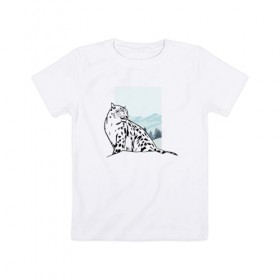 Детская футболка хлопок с принтом Снежный Леопард в Санкт-Петербурге, 100% хлопок | круглый вырез горловины, полуприлегающий силуэт, длина до линии бедер | leopard | snow | winter | зима | леопард | снег | снежный