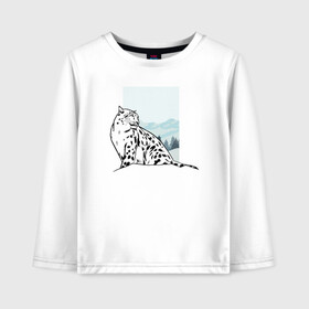 Детский лонгслив хлопок с принтом Снежный Леопард в Санкт-Петербурге, 100% хлопок | круглый вырез горловины, полуприлегающий силуэт, длина до линии бедер | leopard | snow | winter | зима | леопард | снег | снежный