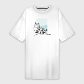 Платье-футболка хлопок с принтом Снежный Леопард в Санкт-Петербурге,  |  | leopard | snow | winter | зима | леопард | снег | снежный