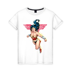 Женская футболка хлопок с принтом Wonder Woman в Санкт-Петербурге, 100% хлопок | прямой крой, круглый вырез горловины, длина до линии бедер, слегка спущенное плечо | dc comics | justice league | shtatjl | superhero | wonder woman | лига справедливости | чудо женщина