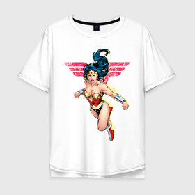 Мужская футболка хлопок Oversize с принтом Wonder Woman в Санкт-Петербурге, 100% хлопок | свободный крой, круглый ворот, “спинка” длиннее передней части | dc comics | justice league | shtatjl | superhero | wonder woman | лига справедливости | чудо женщина