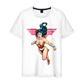 Мужская футболка хлопок с принтом Wonder Woman в Санкт-Петербурге, 100% хлопок | прямой крой, круглый вырез горловины, длина до линии бедер, слегка спущенное плечо. | Тематика изображения на принте: dc comics | justice league | shtatjl | superhero | wonder woman | лига справедливости | чудо женщина