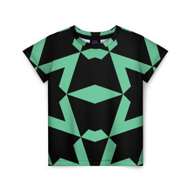 Детская футболка 3D с принтом Abstract zigzag pattern в Санкт-Петербурге, 100% гипоаллергенный полиэфир | прямой крой, круглый вырез горловины, длина до линии бедер, чуть спущенное плечо, ткань немного тянется | abstract | background | illusion | patter | абстракт | геометрия | зеленый | зигзаг | иллюзия | паттерн | простой | ромб | фигуры | фон | черный