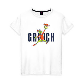 Женская футболка хлопок с принтом Гринч в Санкт-Петербурге, 100% хлопок | прямой крой, круглый вырез горловины, длина до линии бедер, слегка спущенное плечо | 
