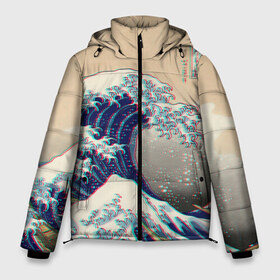 Мужская зимняя куртка 3D с принтом Kanagawa Wave Glitch Art в Санкт-Петербурге, верх — 100% полиэстер; подкладка — 100% полиэстер; утеплитель — 100% полиэстер | длина ниже бедра, свободный силуэт Оверсайз. Есть воротник-стойка, отстегивающийся капюшон и ветрозащитная планка. 

Боковые карманы с листочкой на кнопках и внутренний карман на молнии. | Тематика изображения на принте: glitch | japan | kanagawa | retro | retro wave | retrowave | vapor | vapor wave | vaporwave | wave | волна канагава | глитч | глич | канагава | ретровейв | ретровэйв | япония