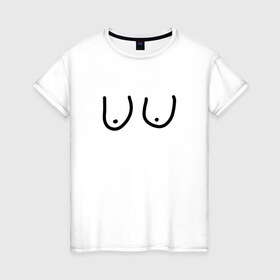 Женская футболка хлопок с принтом Грудь в Санкт-Петербурге, 100% хлопок | прямой крой, круглый вырез горловины, длина до линии бедер, слегка спущенное плечо | прикол | смешная футболка | юмор
