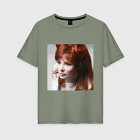 Женская футболка хлопок Oversize с принтом Mylene Farmer в Санкт-Петербурге, 100% хлопок | свободный крой, круглый ворот, спущенный рукав, длина до линии бедер
 | певица