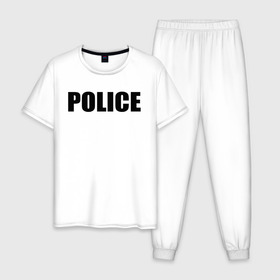 Мужская пижама хлопок с принтом Police в Санкт-Петербурге, 100% хлопок | брюки и футболка прямого кроя, без карманов, на брюках мягкая резинка на поясе и по низу штанин
 | police | мвд | милиция | оперуполномоченный | патруль | правоохранительный орган | россии | рф | силовые структуры
