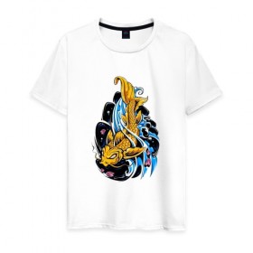 Мужская футболка хлопок с принтом Карп Кои в Санкт-Петербурге, 100% хлопок | прямой крой, круглый вырез горловины, длина до линии бедер, слегка спущенное плечо. | карп | карп кои | рисунок | рыба