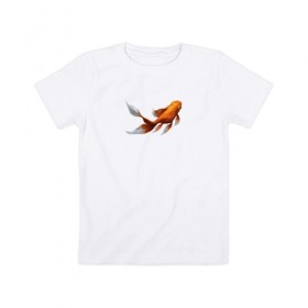 Детская футболка хлопок с принтом Золотая Рыбка в Санкт-Петербурге, 100% хлопок | круглый вырез горловины, полуприлегающий силуэт, длина до линии бедер | Тематика изображения на принте: золотая рыбка | рыба. рисунок