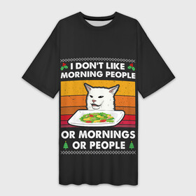 Платье-футболка 3D с принтом Woman Yelling at Cat в Санкт-Петербурге,  |  | cat | cats | christmas | mem | meme | memes | new year | xmas | вязаный | женщина | кот | кричит | мем | мемы | на кота | новый год | рождество | свитер