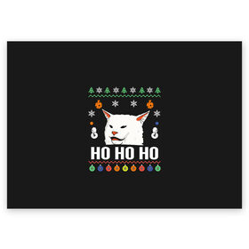 Поздравительная открытка с принтом Woman Yelling at Cat в Санкт-Петербурге, 100% бумага | плотность бумаги 280 г/м2, матовая, на обратной стороне линовка и место для марки
 | cat | cats | christmas | mem | meme | memes | new year | xmas | вязаный | женщина | кот | кричит | мем | мемы | на кота | новый год | рождество | свитер