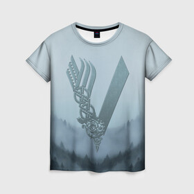 Женская футболка 3D с принтом vikings в Санкт-Петербурге, 100% полиэфир ( синтетическое хлопкоподобное полотно) | прямой крой, круглый вырез горловины, длина до линии бедер | nord | north | vikings | викинги | норвегия | север | скандинавия
