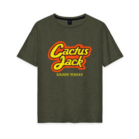 Женская футболка хлопок Oversize с принтом Cactus Jack в Санкт-Петербурге, 100% хлопок | свободный крой, круглый ворот, спущенный рукав, длина до линии бедер
 | reeses puffs | travis scott | джэк | кактус | трэвис скотт