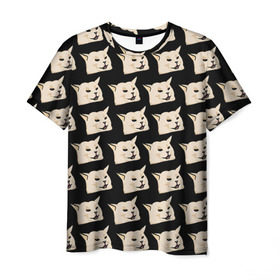Мужская футболка 3D с принтом woman yelling at cat в Санкт-Петербурге, 100% полиэфир | прямой крой, круглый вырез горловины, длина до линии бедер | mem | woman yelling at cat | женщина кричит на кота | мем